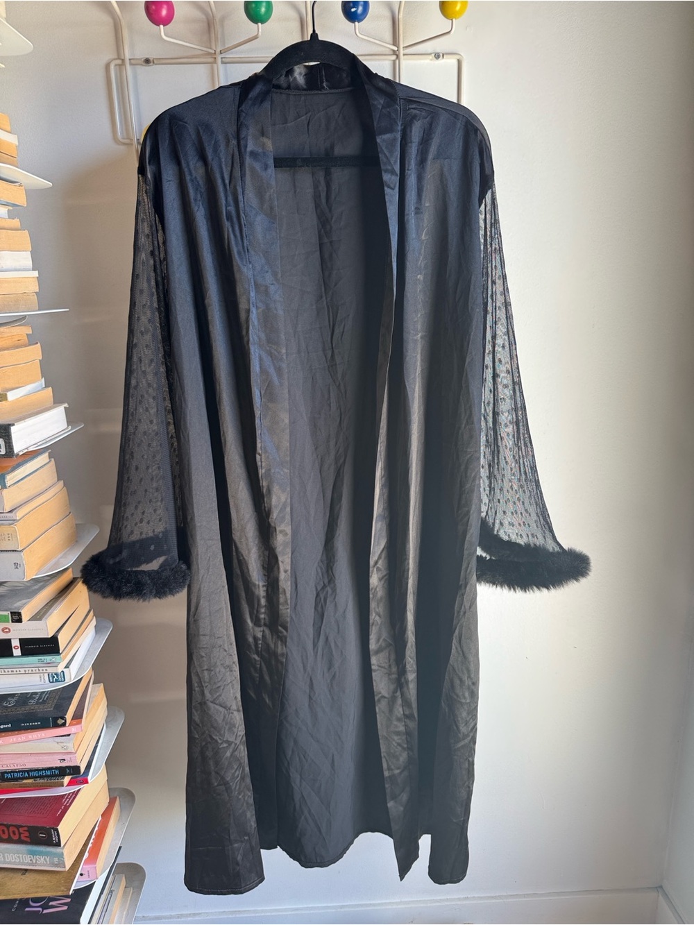 Black Sheer Sleeve Robe with Faux Fur Cuffs